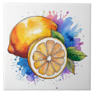 Watercolor Splash Lemons Tile