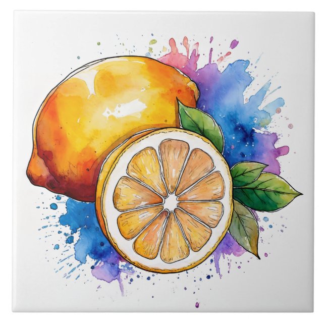 Watercolor Splash Lemons Tile (Front)