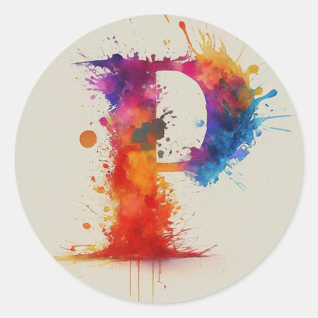 Watercolor Splash P Classic Round Sticker (Front)