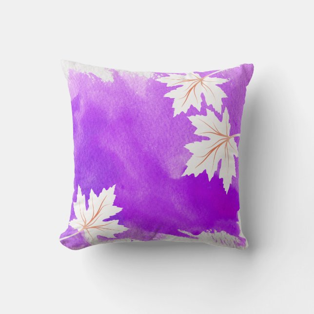 Watercolor splash purple maple leaves modern cushion (Front)