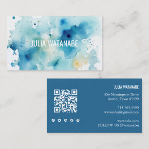 Watercolor Splash QR Code Social Media Modern Business Card
