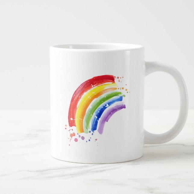 Watercolor Splash Rainbow Large Coffee Mug (Right)