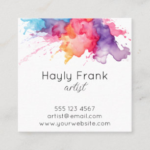 Watercolor Splash Rainbow Square Business Card