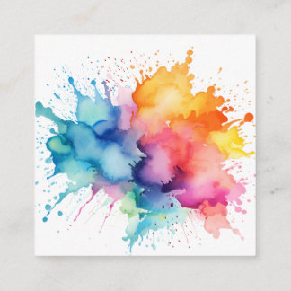 Watercolor Splash Rainbow Square Business Card