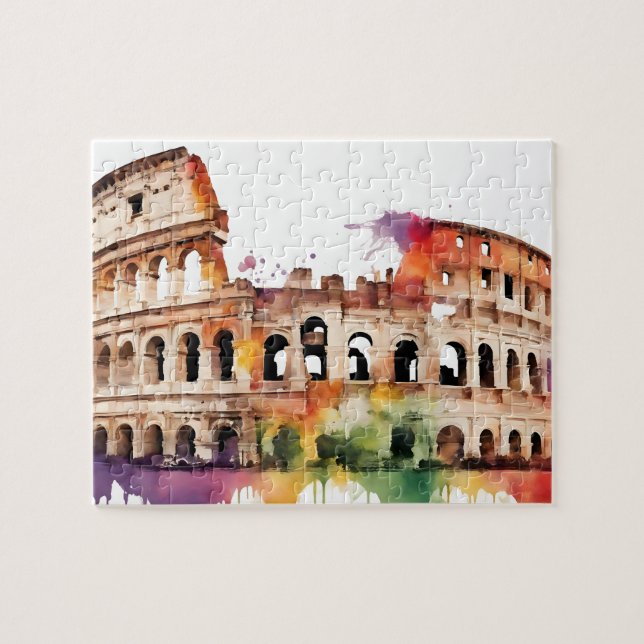 Watercolor Splash Rome Colosseum Jigsaw Puzzle (Horizontal)