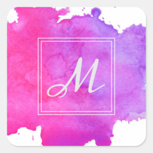 Watercolor Splash   Shades of Pink & Purple Square Sticker