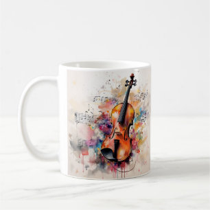 Watercolor splash violin music mug