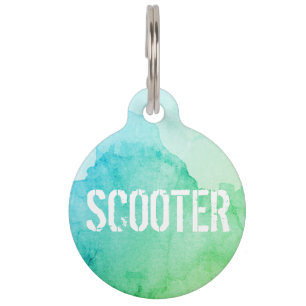 Watercolor Splash Wash Blue Green Pet Tag