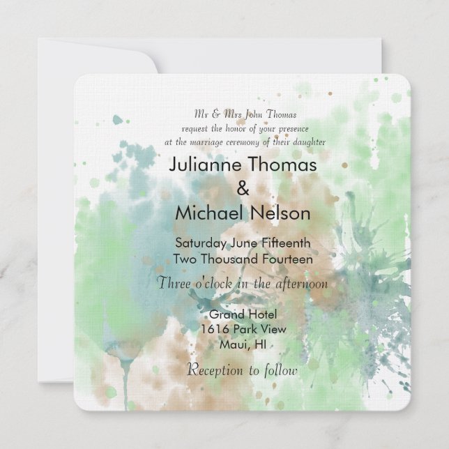Watercolor Splash Wedding Invitation (Front)
