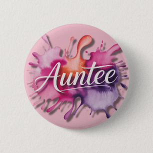 Watercolor Splash with Auntee typography 6 Cm Round Badge