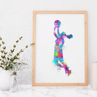 Watercolor splashed basketball player girl texted