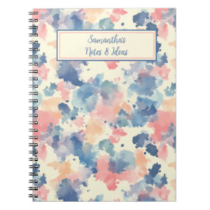 Watercolor Splashes Pink Blue  Notebook