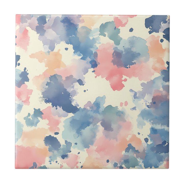 Watercolor Splashes Pink Blue  Tile (Front)