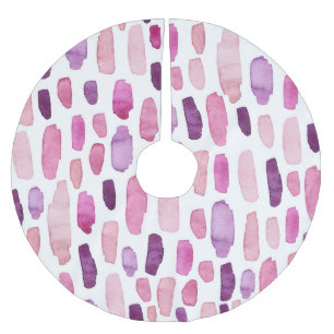 Watercolor Splashes: Pink, Purple Pattern. Brushed Polyester Tree Skirt