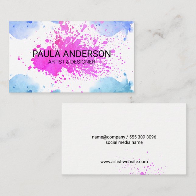 Watercolor Splat Artistic Expressive Business Card (Front/Back)