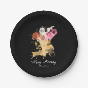 Watercolor Splatter Birthday Ice-cream Paper Plate