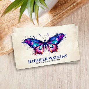 Watercolor splatter butterfly business card