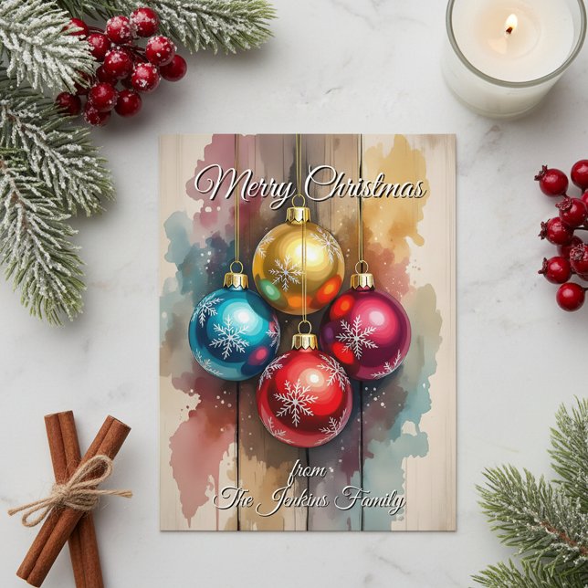 Watercolor Splatter Glossy Ornaments Christmas Holiday Postcard (Creator Uploaded)