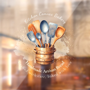 Watercolor Splatter Kitchen Utensils Product Label Window Cling