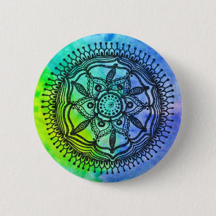 Watercolor Splatter Mandala Design Button/ Pin. 6 Cm Round Badge