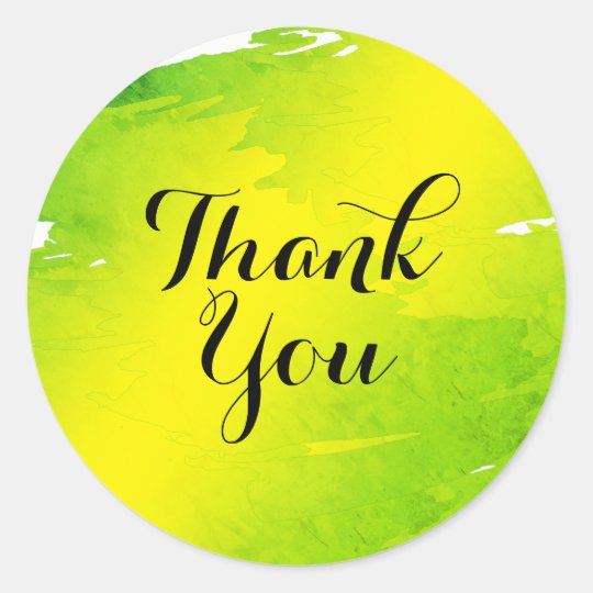 Watercolor Splatter Thank You Green Abstract Classic Round Sticker