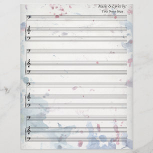 Watercolor Splatters Blank Sheet Music Bass Clef