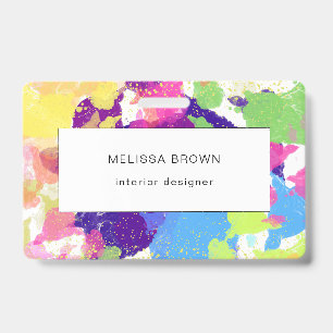 Watercolor Splatters Colourful Abstract Modern ID Badge