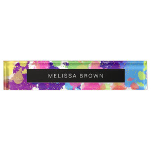 Watercolor Splatters Colourful Abstract Modern Nameplate
