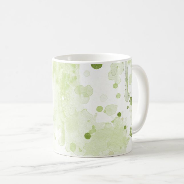 Watercolor Splatters Green and Sage Coffee Mug (Front Right)