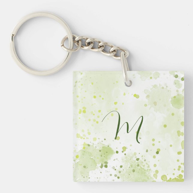 Watercolor Splatters Green and Sage Key Ring (Front)