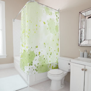 Watercolor Splatters Green and Sage Shower Curtain