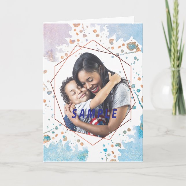 Watercolor Splatters Hexagon Frame Mother's Day Card (Front)