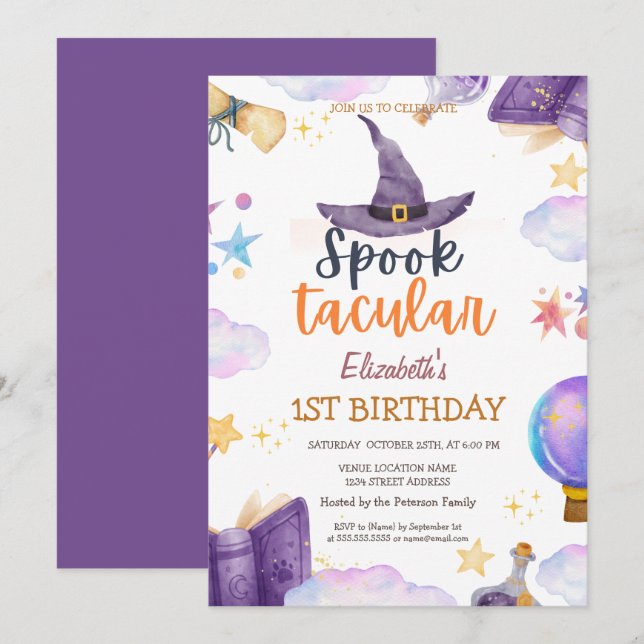 Watercolor Spook Tacular Halloween Birthday  Invitation (Front/Back)