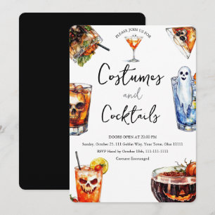 Watercolor Spooky Costumes and Cocktails Halloween Invitation
