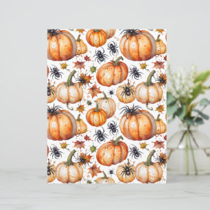 Watercolor Spooky Cute Pumpkins and Spiders