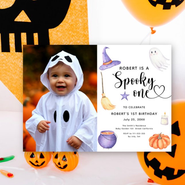 Watercolor Spooky One Halloween 1st Birthday Invitation (Creator Uploaded)