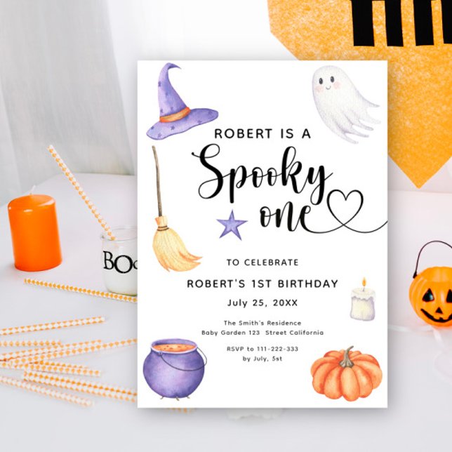 Watercolor Spooky One Halloween 1st Birthday Invitation (Creator Uploaded)