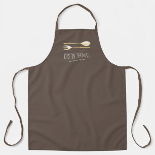 Watercolor Spoon and Fork Brown Apron