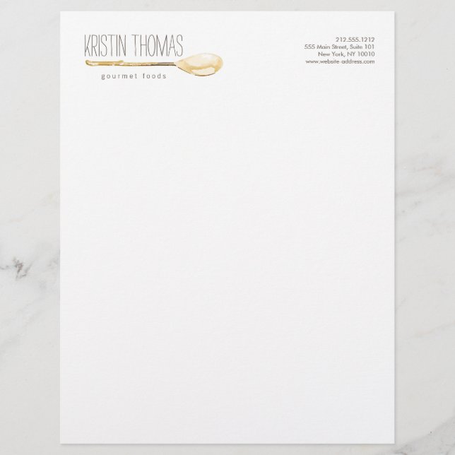 Watercolor Spoon Catering, Chef Letterhead Template (Front)