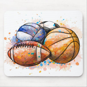 Watercolor Sport Balls Mouse Mat