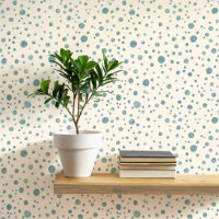 Watercolor Spots and Dots Blue Cream