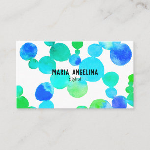Watercolor Spots and Dots Blue Green Business Card