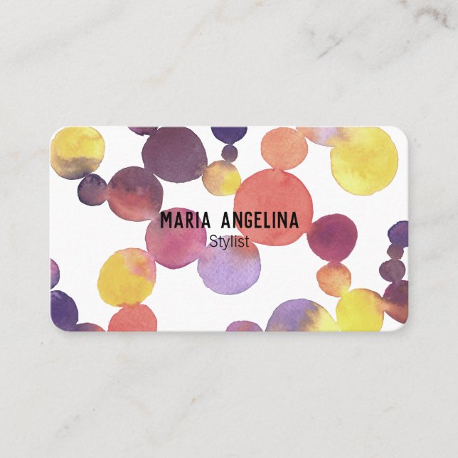 Watercolor Spots and Dots Dusty Purple Bubbles Business Card (Front)