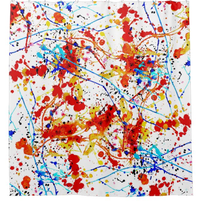 Watercolor Spots White Background Pattern Shower Curtain (Front)
