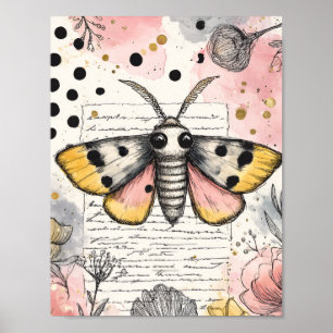 Watercolor Spotted Tiger Moth Pink Gold Boho Art 2 Poster