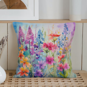 Watercolor Spring Abstract Wildflower Explosion Cushion