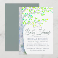 Watercolor Spring Birch Tree Baby Shower invite