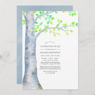 Watercolor Spring Birch Tree Celebration of Life Invitation