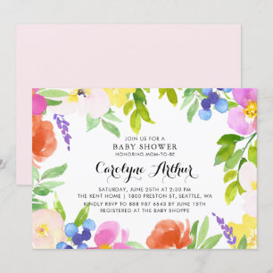 Watercolor Spring Blooms Baby Shower Invitation