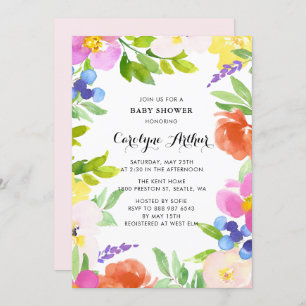 Watercolor Spring Blooms Baby Shower Invitation II